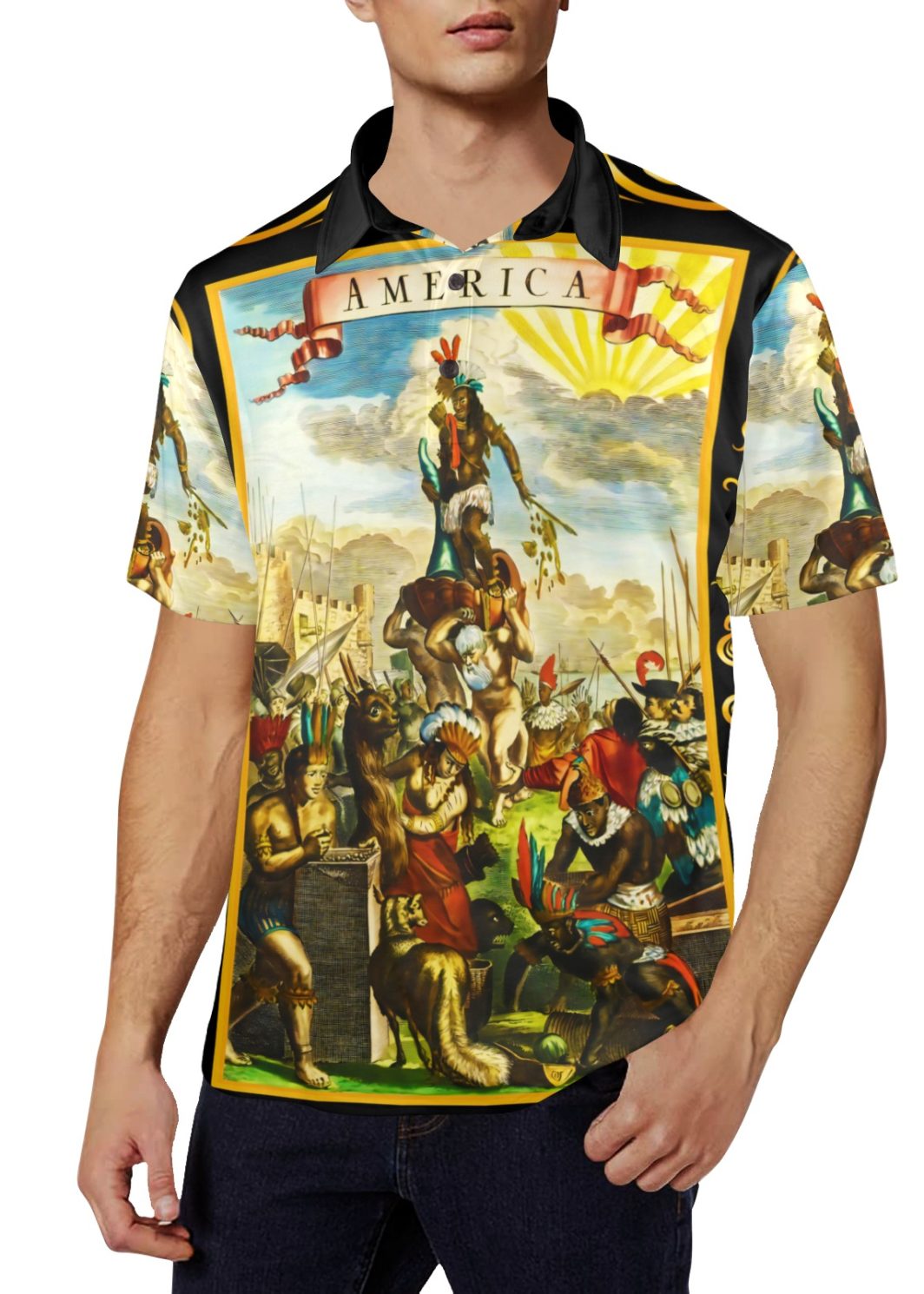 AMERICA-2024-READY-polo Men's All Over Print Polo Shirt (Model T55)