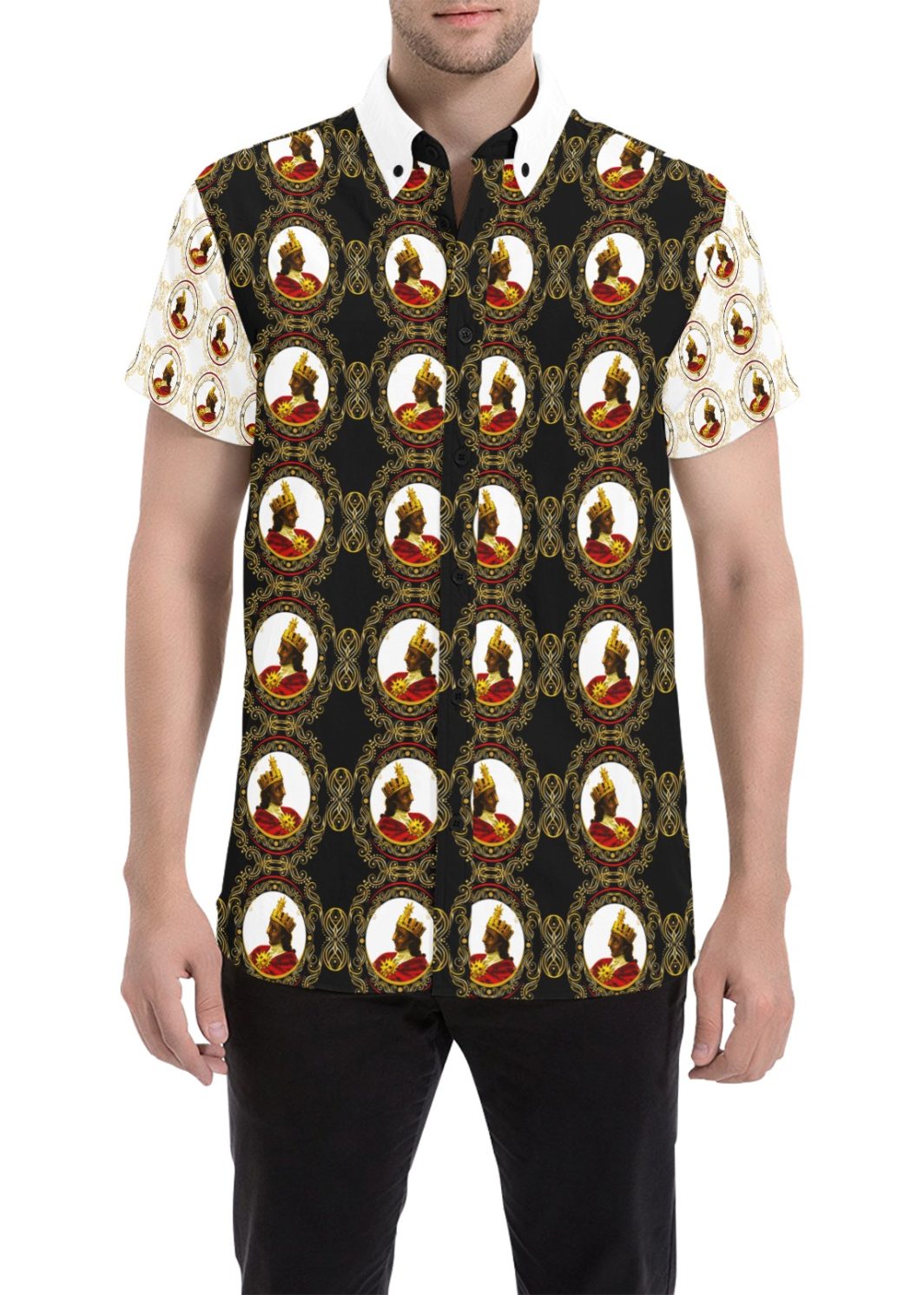 A4 Emperor AOP Short Sleeve Dress Shirt White Collar Men's All Over Print Short Sleeve Shirt (Model T53)