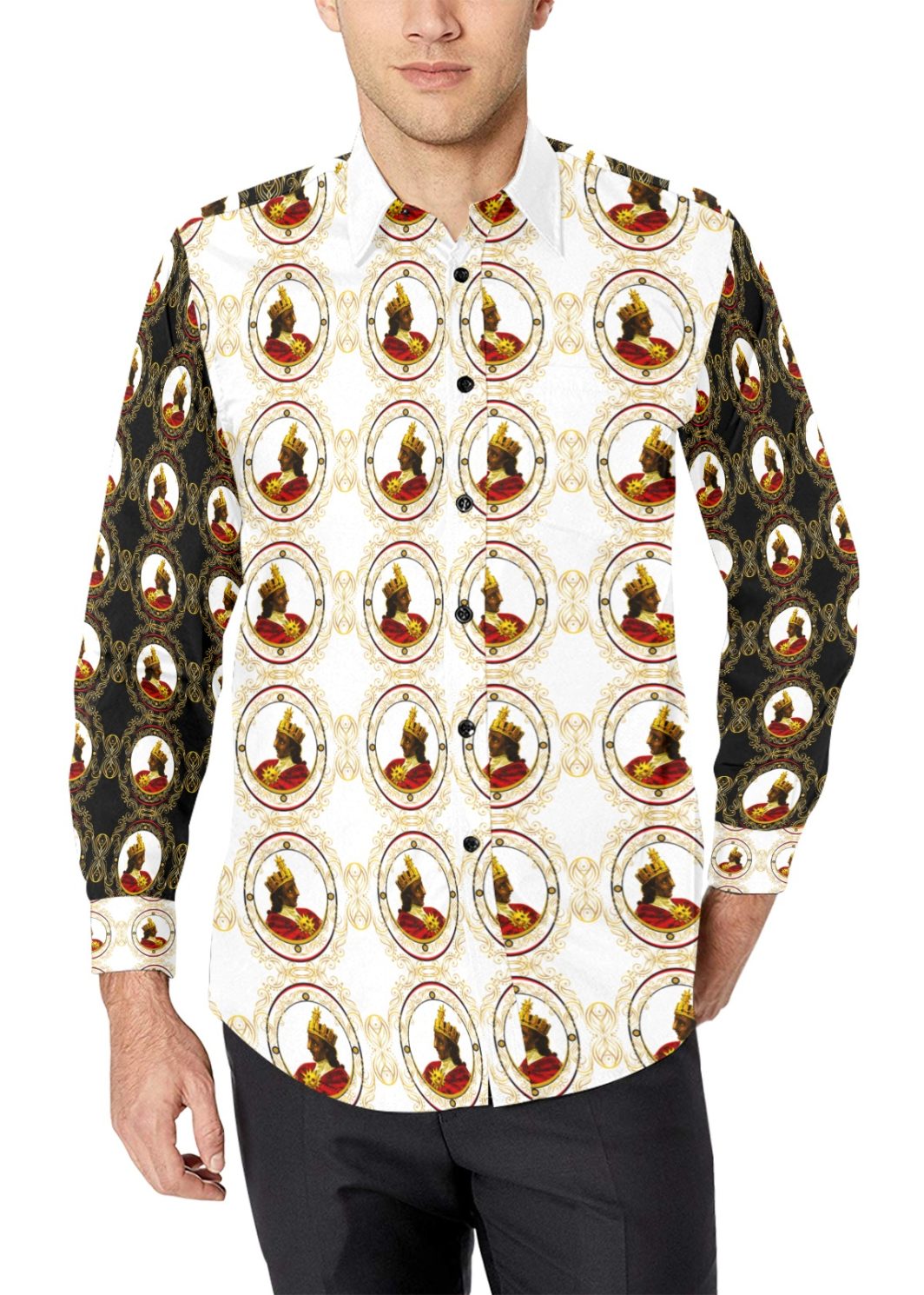 A4 Emperor AOP Dress Shirt White Collar Men's All Over Print Casual Dress Shirt (Model T61)