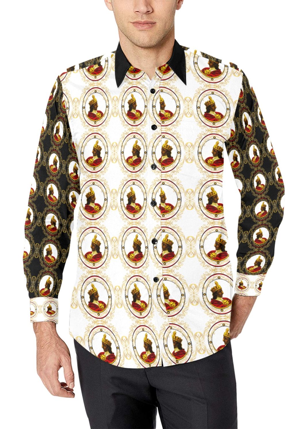 A4 Emperor AOP Dress Shirt Black Collar Men's All Over Print Casual Dress Shirt (Model T61)