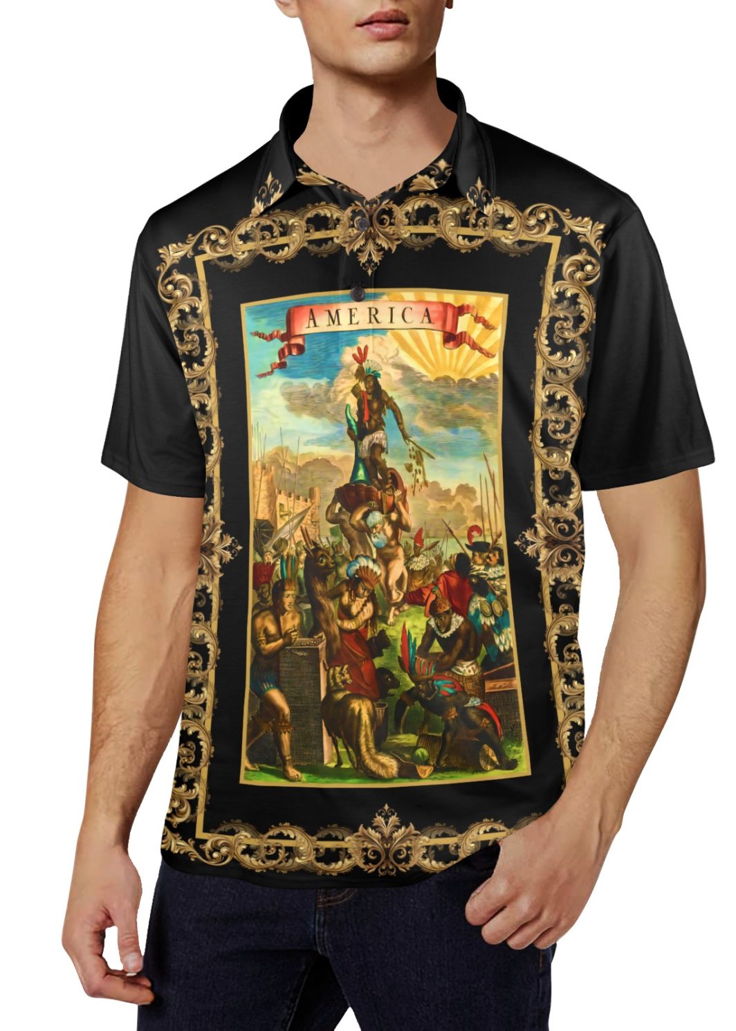AMERICA-2024-READY-polo Men's All Over Print Polo Shirt (Model T55)