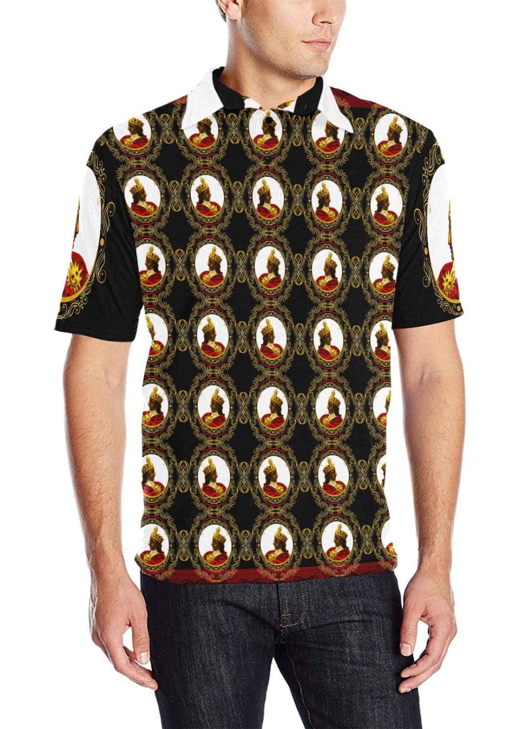 A4 Emperor AOP Polo Shirt White Collar Men's All Over Print Polo Shirt (Model T55)