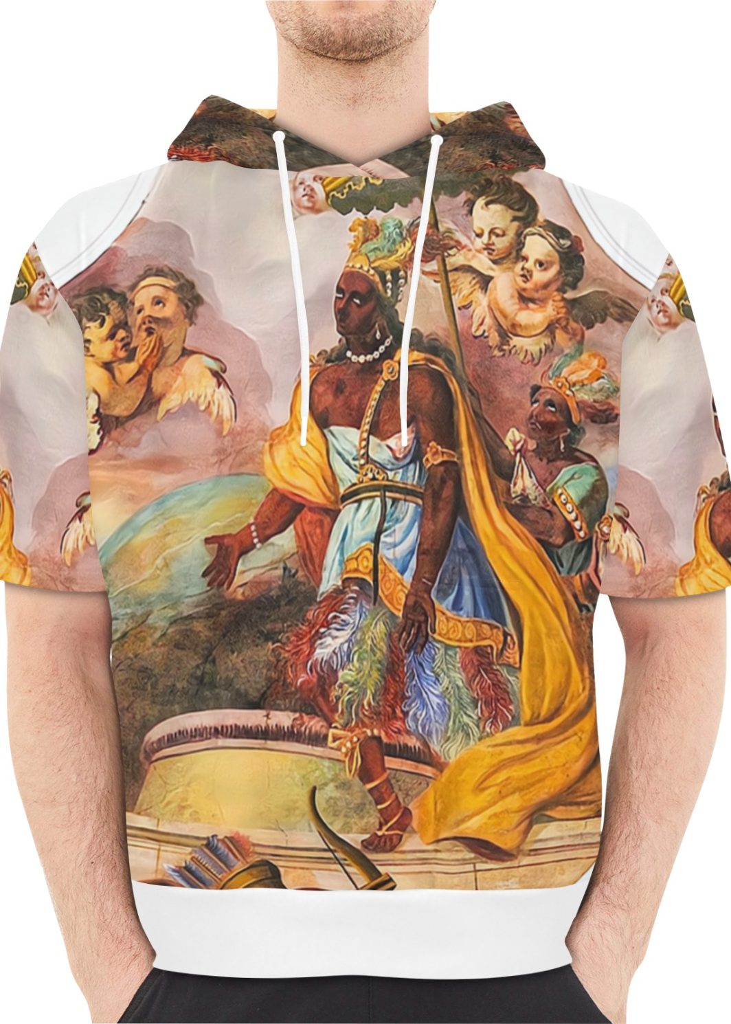America-short-sleeve-hoodie-baroque-fresco Men's Short Sleeve Fleece Hoodie (Model H54)