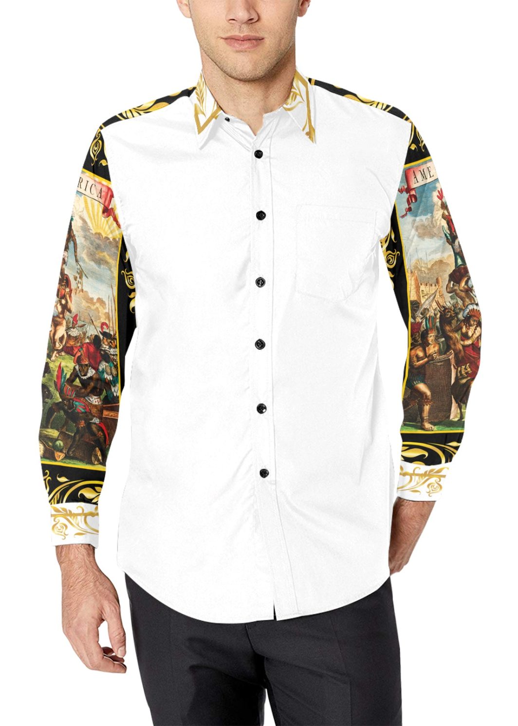 A4 America Exclusive Dress Shirt White Collar Men's All Over Print Casual Dress Shirt (Model T61)