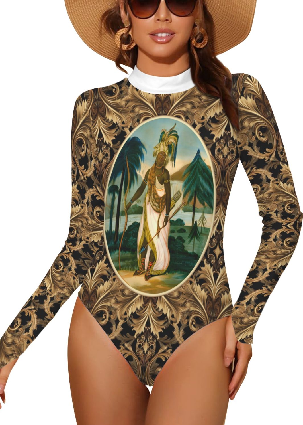 1-eoanew-ready-onepiece-longsleeve-white-collar Backless Long Sleeve One-Piece Swimsuit (Model S60)