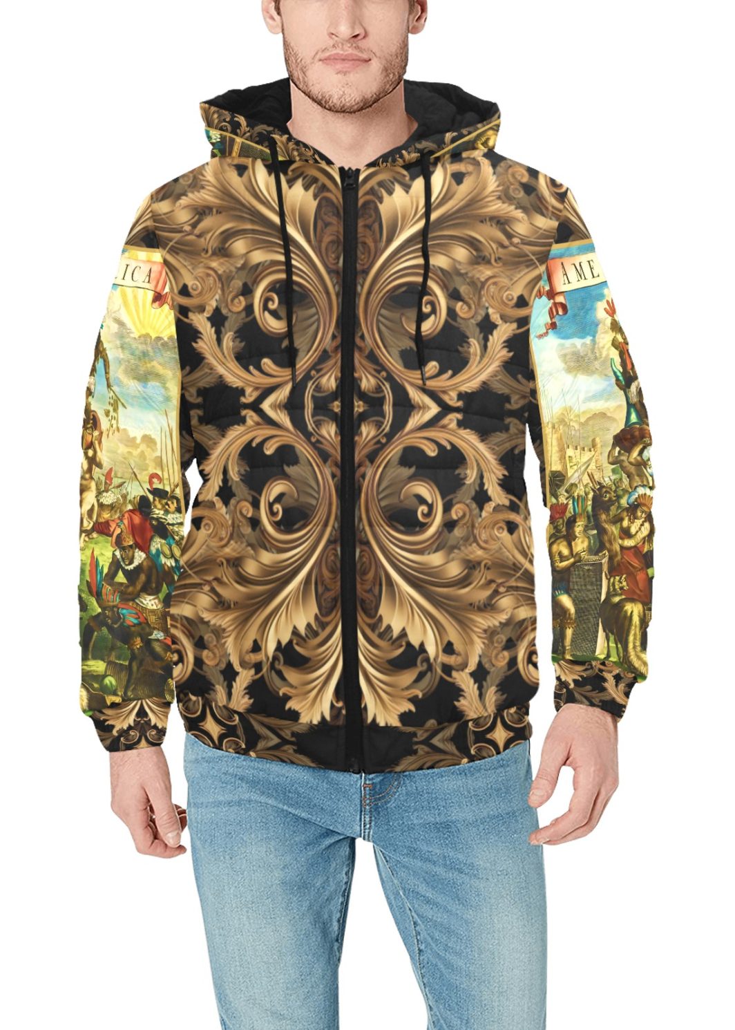 AMERICA-2024-READY-5-PADDED-HOODIE-JACKET Men's Padded Hooded Jacket (Model H42)