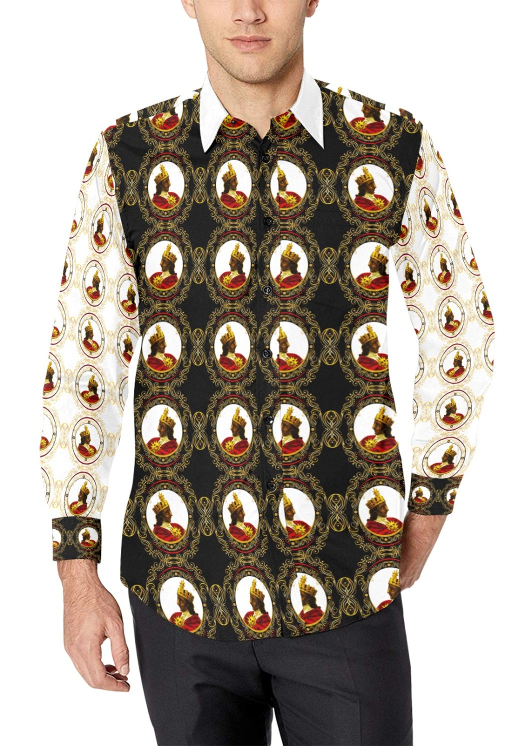 A4 Emperor AOP Dress Shirt White Collar Men's All Over Print Casual Dress Shirt (Model T61)