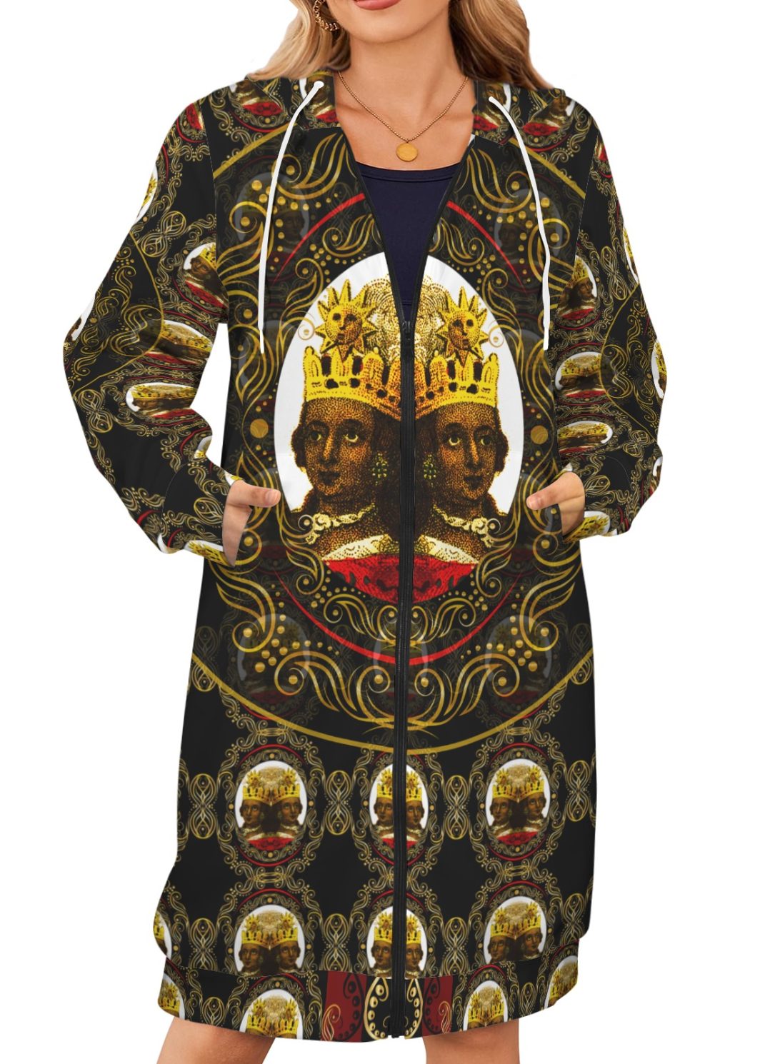 Empress Long Hooded Coat 2 Women's Long Hooded Coat (Model H72)