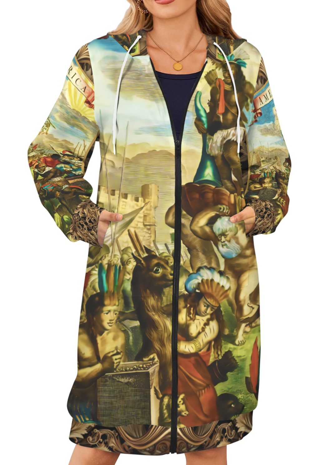 America Exclusive Long Hooded Coat 3 Women's Long Hooded Coat (Model H72)