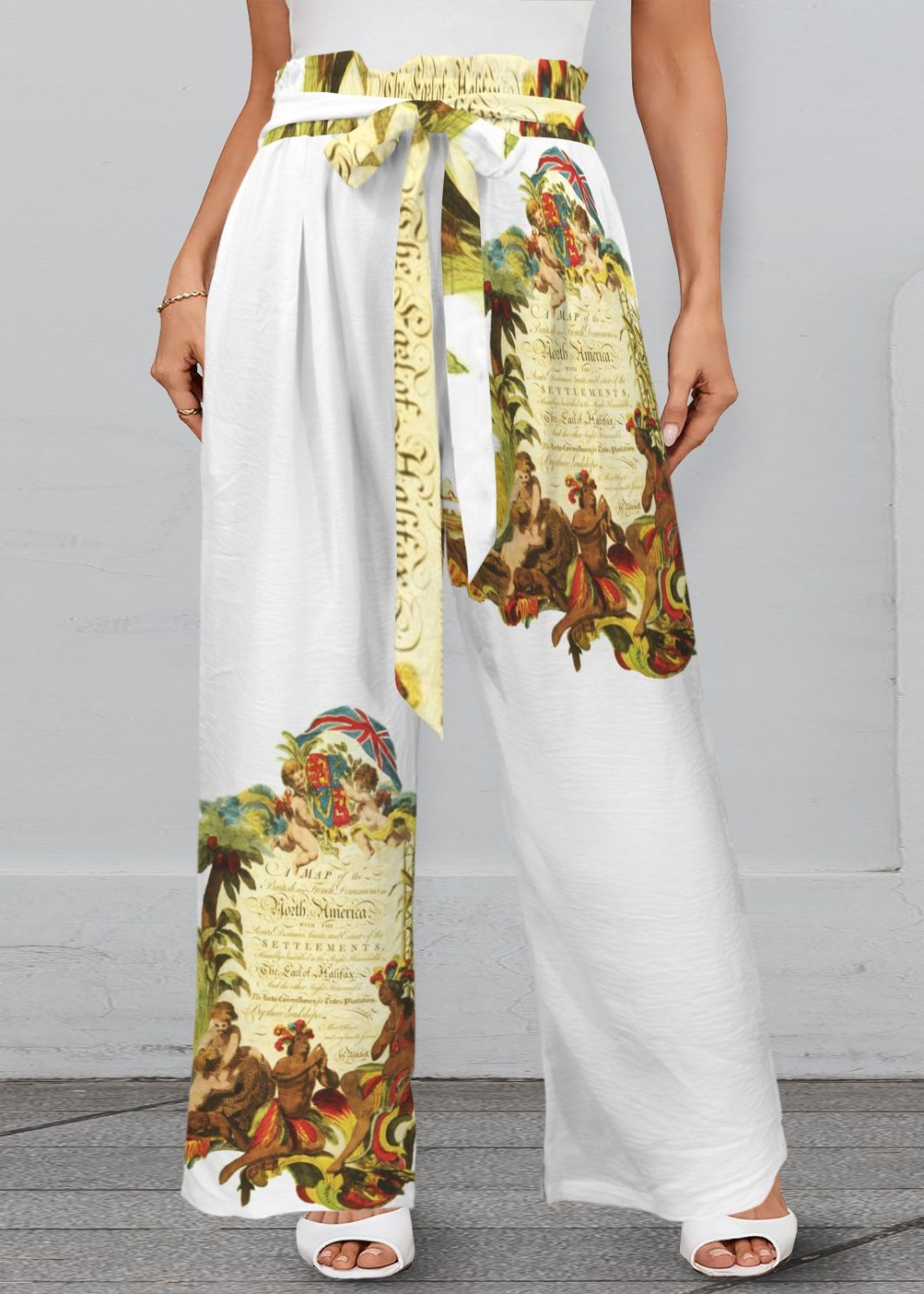 America Exclusive Wide Leg Pants Strappy Elastic Waist Wide Leg Pants with Pockets