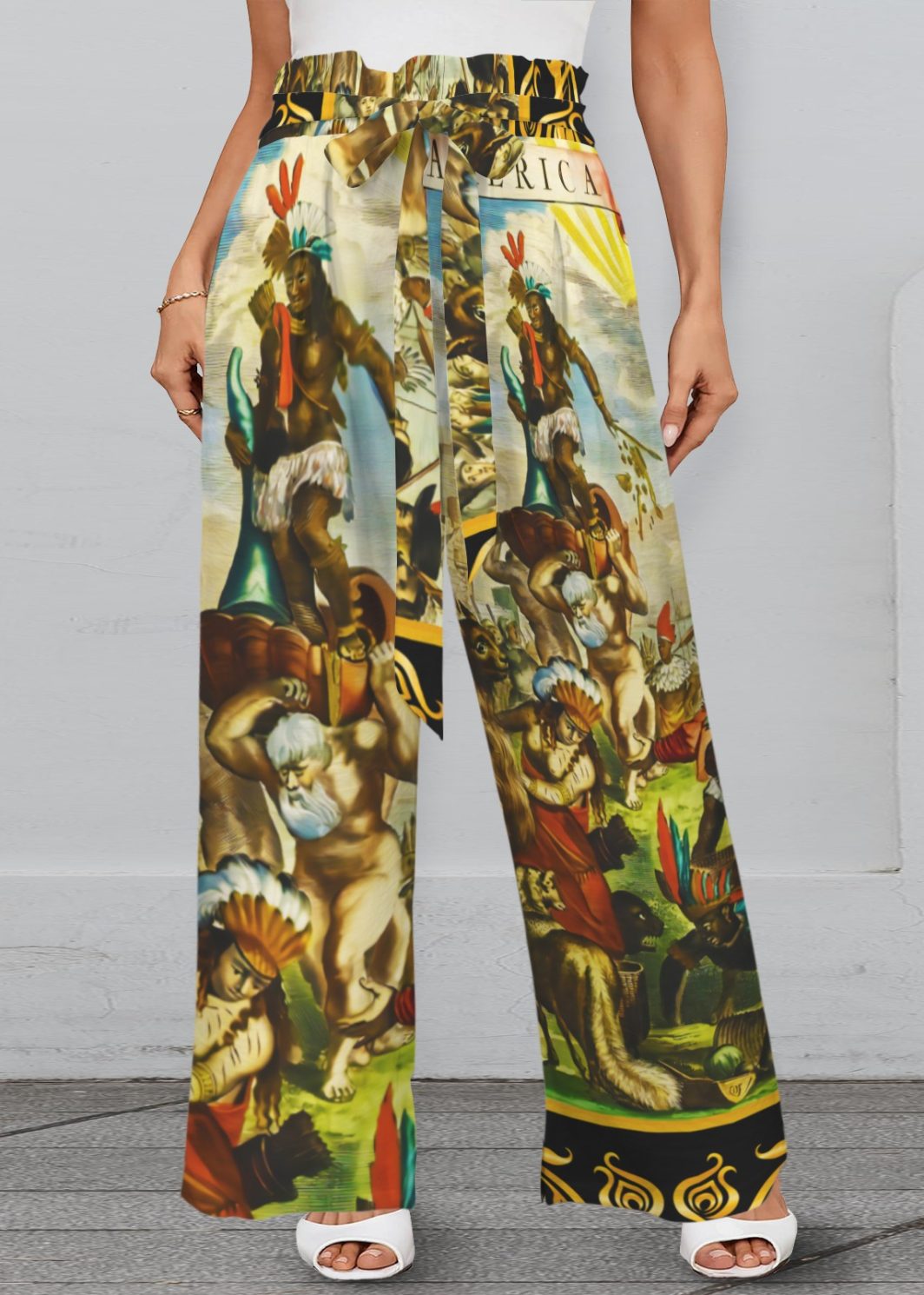 America Exclusive Wide Leg Pants Strappy Elastic Waist Wide Leg Pants with Pockets
