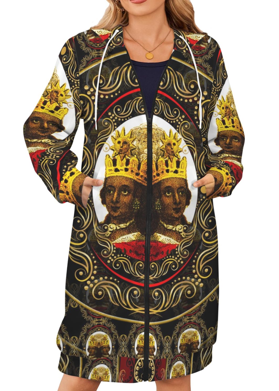 Empress Long Hooded Coat Women's Long Hooded Coat (Model H72)