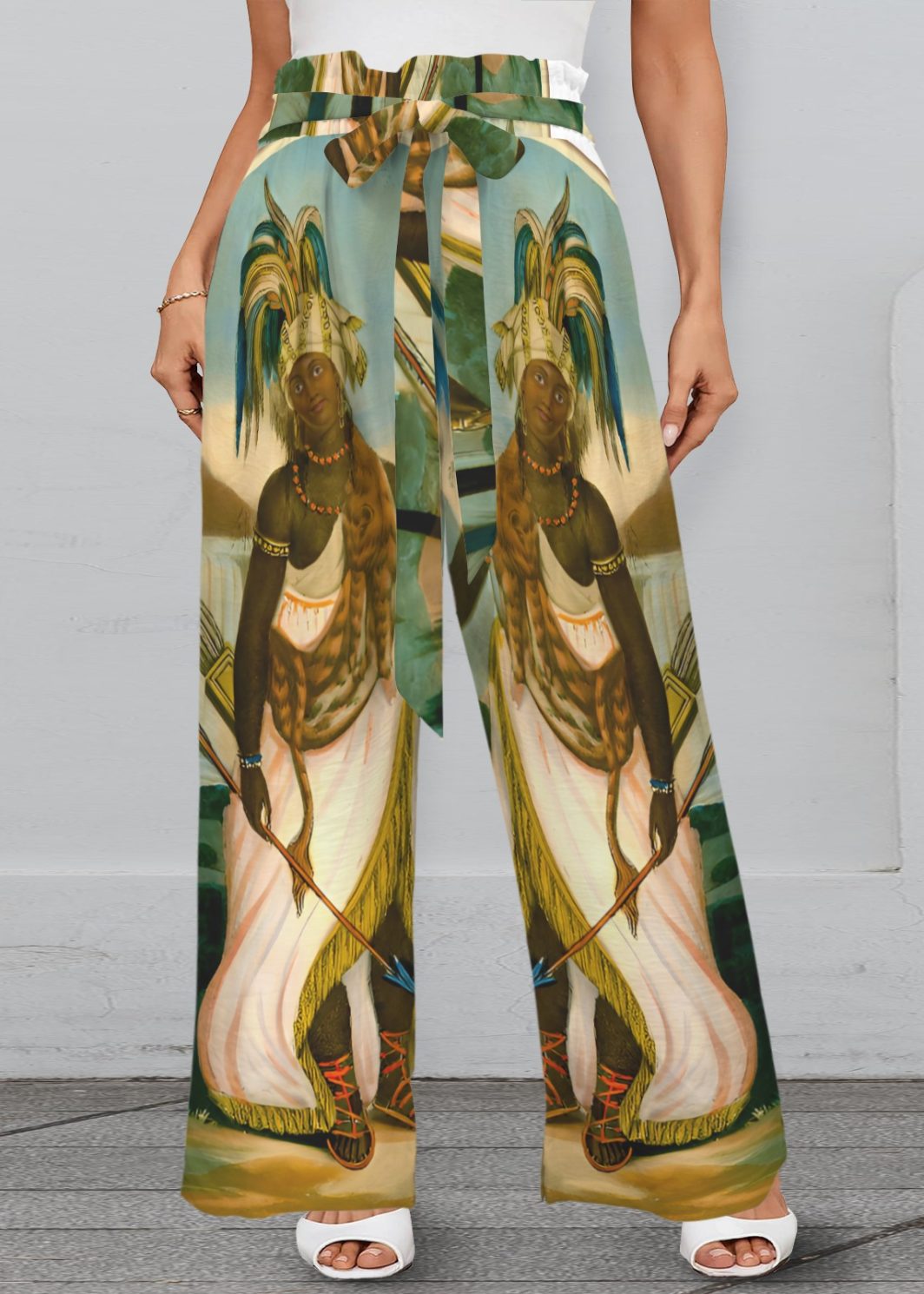 EOA Wide Leg Pants Strappy Elastic Waist Wide Leg Pants with Pockets