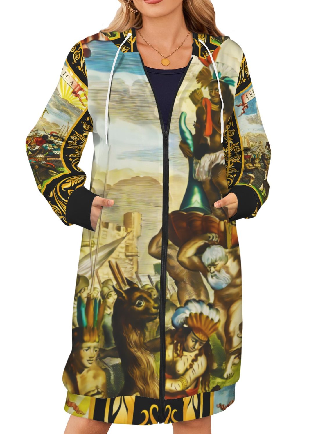America Exclusive Long Hooded Coat 2 Women's Long Hooded Coat (Model H72)