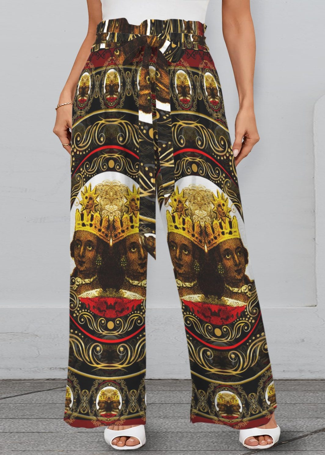 Empress Wide Leg Pants Strappy Elastic Waist Wide Leg Pants with Pockets