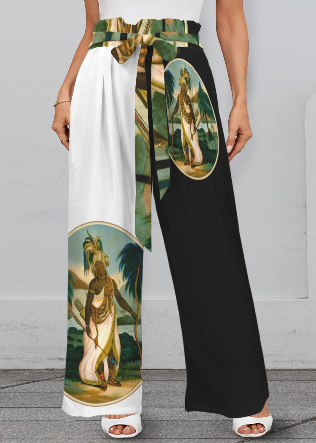 EOA Wide Leg Pants BW Strappy Elastic Waist Wide Leg Pants with Pockets