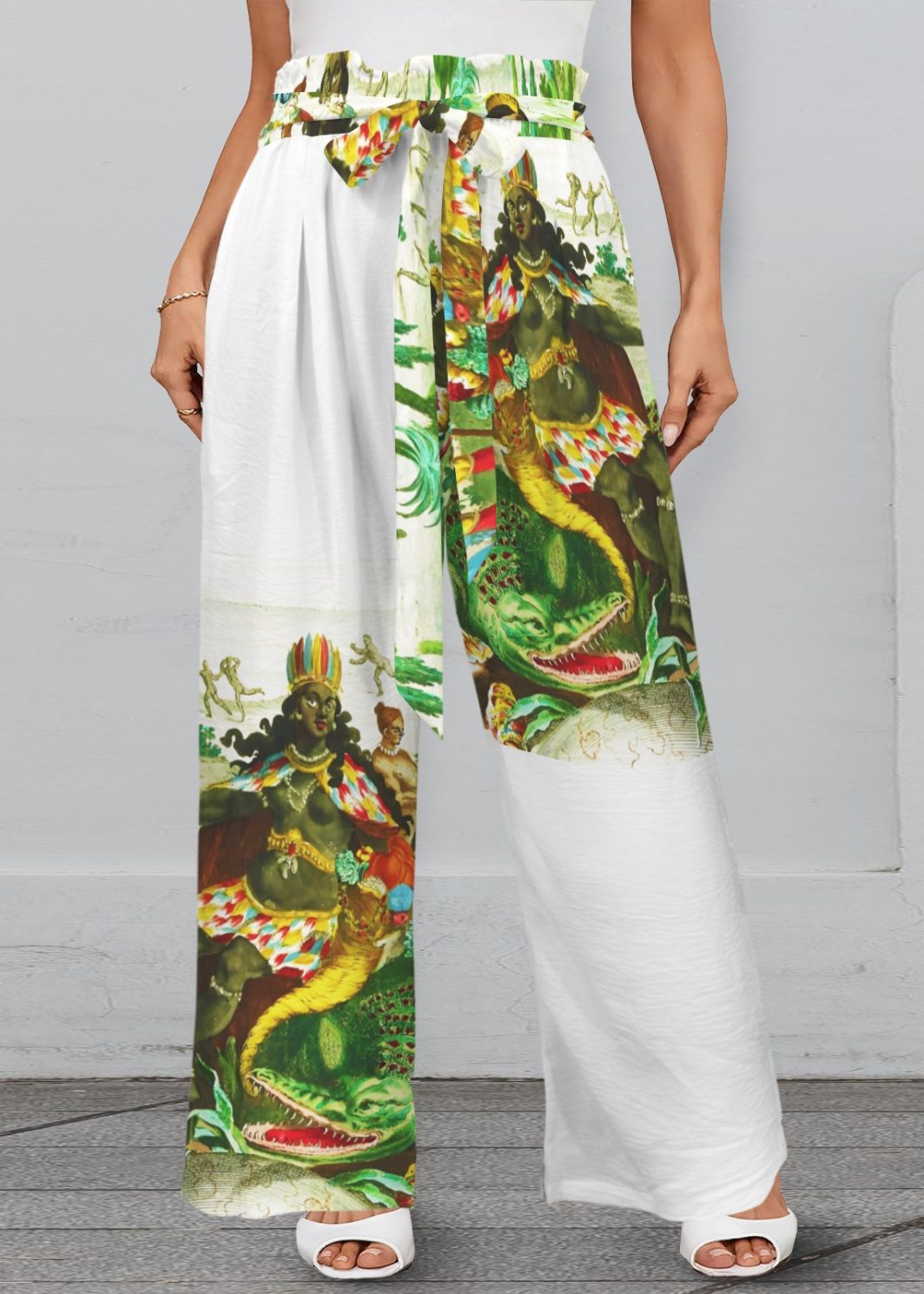 EOA Wide Leg Pants Strappy Elastic Waist Wide Leg Pants with Pockets